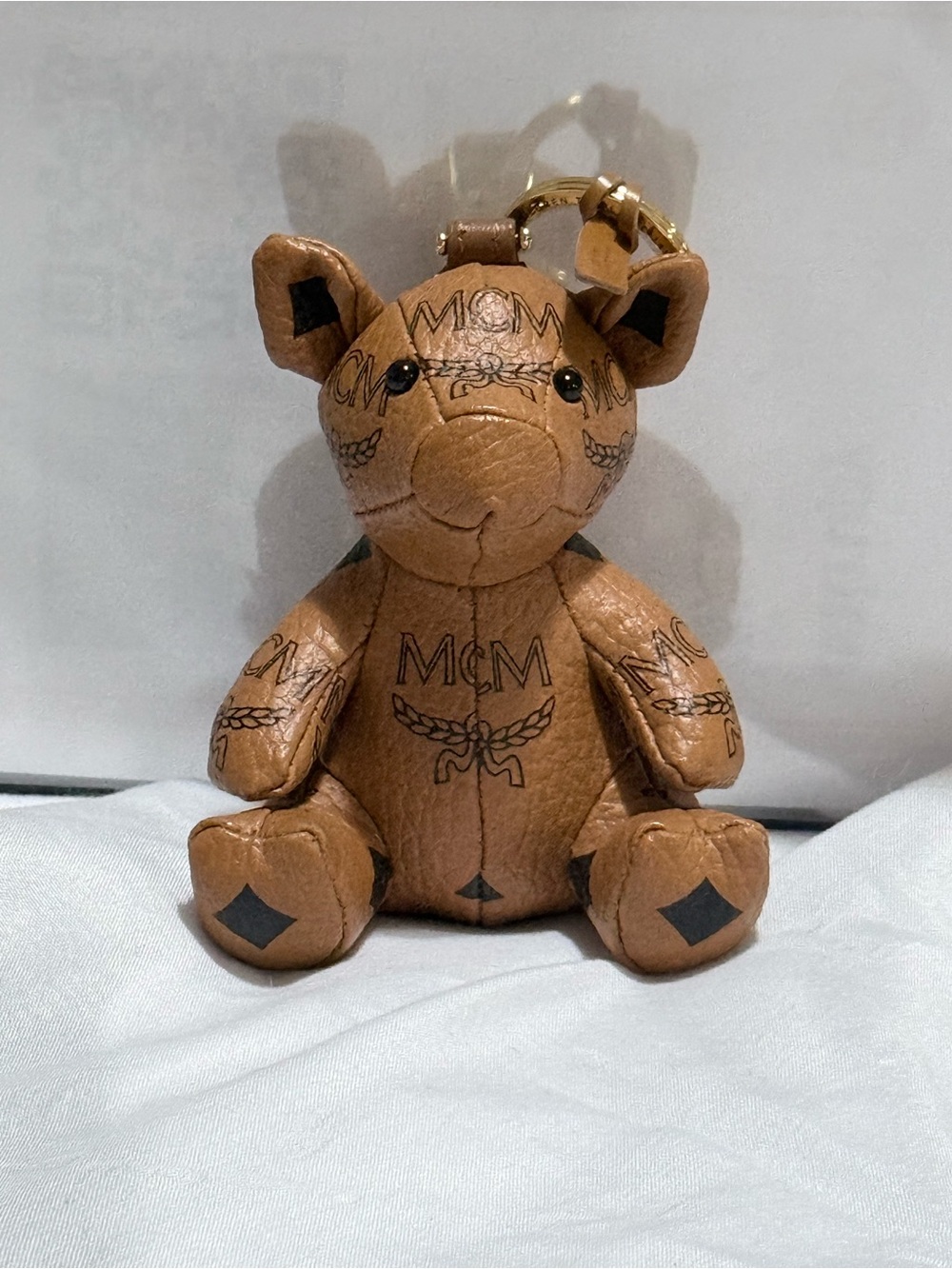 AUTHENTIC Preloved MCM Cognac Visetos Monogram Teddy Bear Key Charm